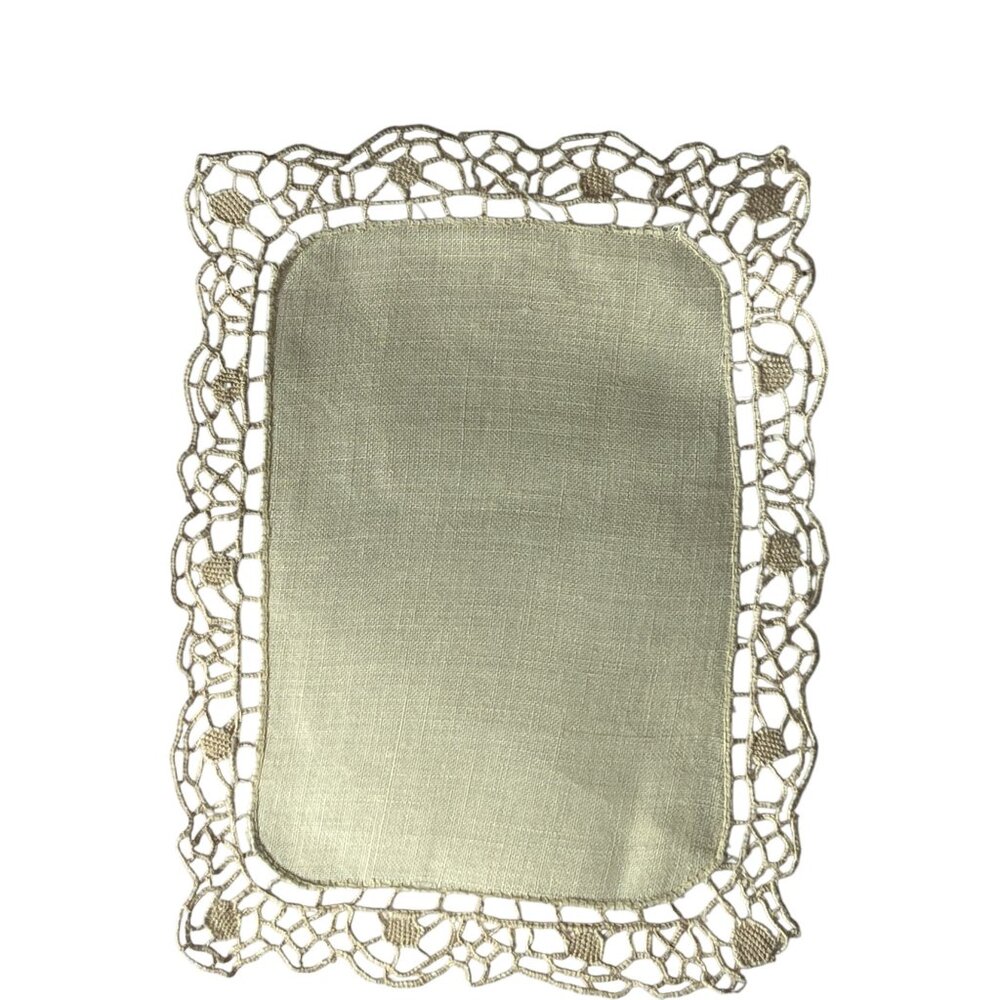 Set Of 10 Pale Yellow Linen & Crochet Doilies 7" X 5.5" Table Decor Wedding - Picture 10 of 13